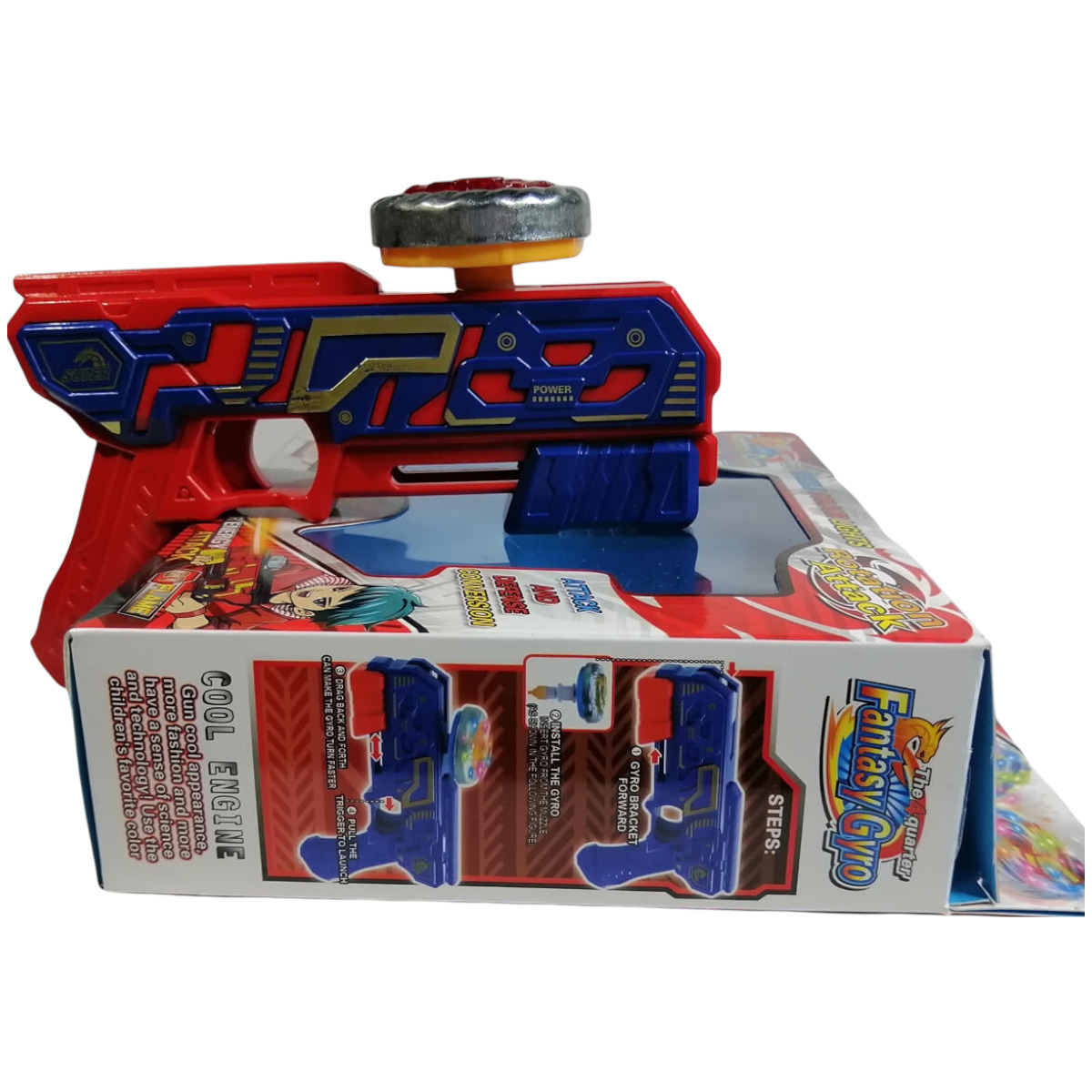 Lanzador de trompo con luces multicolor, ideal para que los niños compartan con sus amigos mientras se divierten.